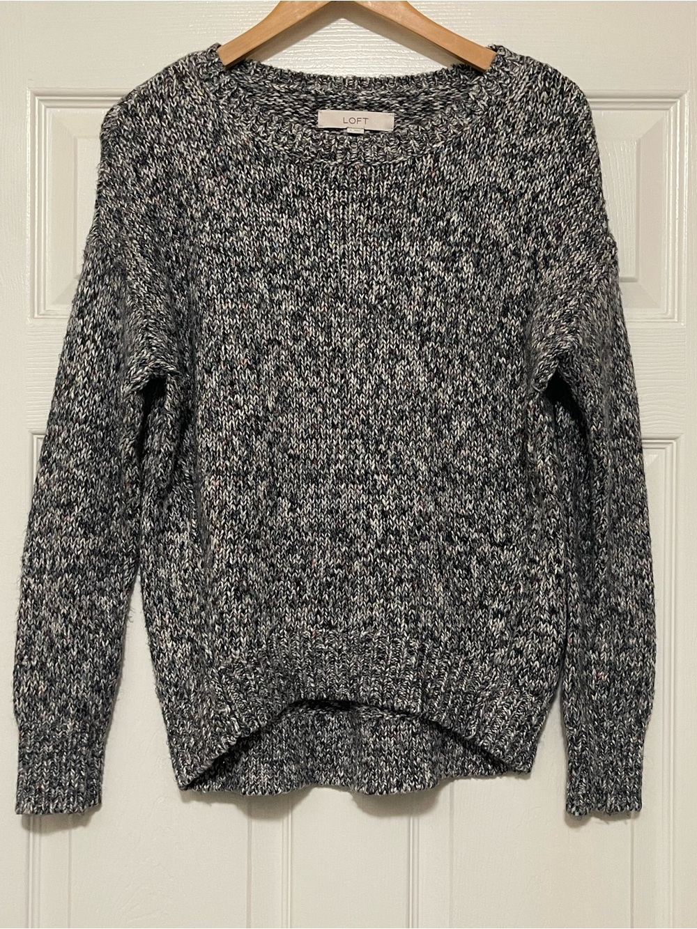 LOFT Black & White Marled little hint of pink Crewneck Sweater